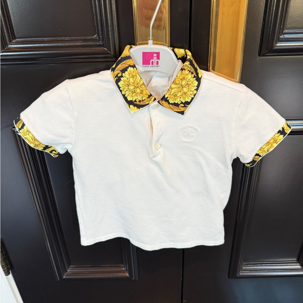 Versace Kids Polo with Yellow Floral Trim